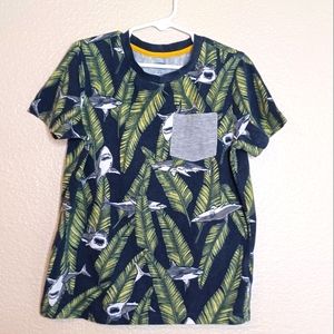 Old Navy Black Green Grey Graphic Shark  Short Sleeve Top Boy's Size Small (6-7)